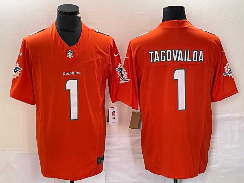 Men%27s Miami Dolphins #1 Tua Tagovailoa Orange 2023 FUSE Vapor Stitched Jersey->las vegas raiders->NFL Jersey